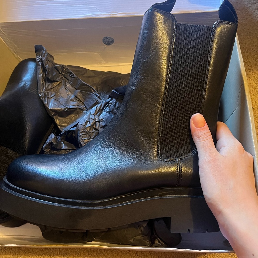 H&M Genuine Leather Black Combat Boots